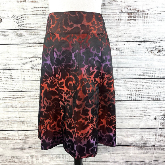 Lane Bryant Skirt size 16 Red Purple Floral Satin Knee Pleated Wedding Church - Picture 1 of 9